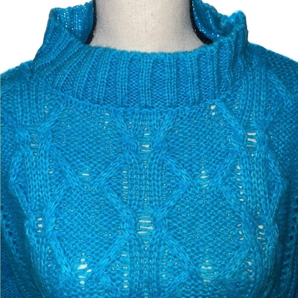 HOOKED UP Acrylic Cable Knit Sweater size M Aqua Blue Chunky Pre-Owned Great - Picture 4 of 11